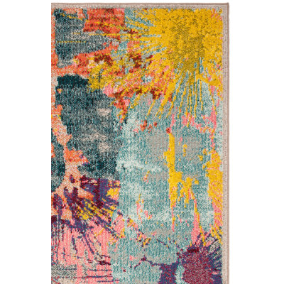 Felty Abstract Blue/Orange/Yellow Area Rug