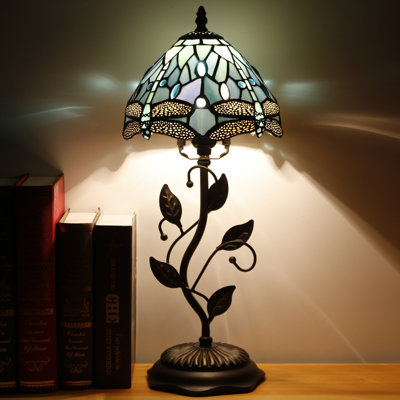 Petite lampe de table en verre teinté bleu mer Tiffany
