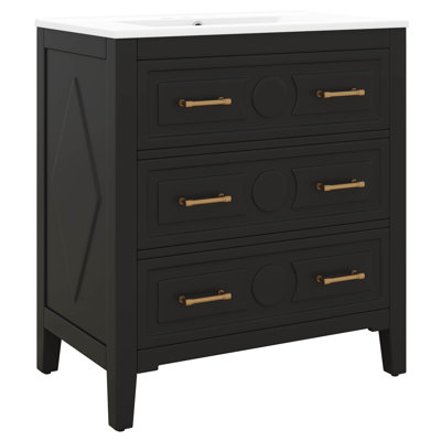 Bathroom Vanity Set, 30'' Bathroom Vanity With Ceramic Sink Combo, Solid Wood Frame Storage Cabinet, Single Set With 3 Drawers