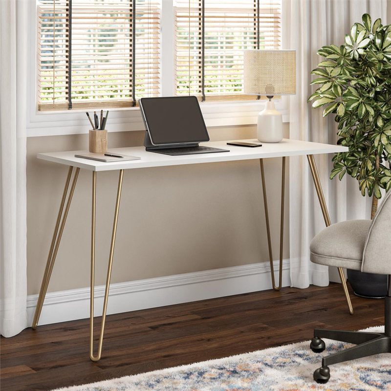 Bureau Owen (sans la chaise), Blanc / Doré