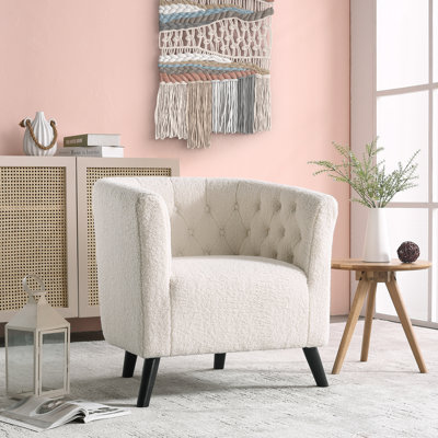 Gerdeen 26.77" Wide Tufted Velvet Upholstered Barrel Chair with Wooden Legs