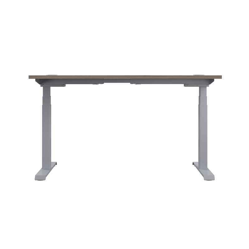 Bouton Adjustable Metal Base Standing Desk, 65cm H x 180cm W x 80cm D, Silver, Grey Oak