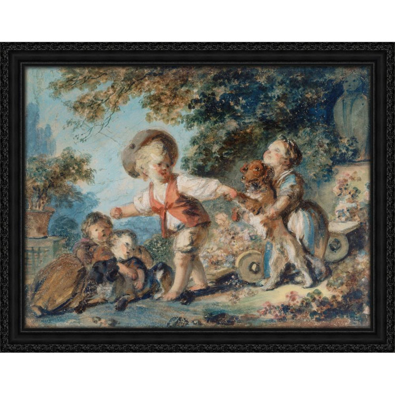 Enfants jouant avec deux chiens