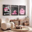 Ensemble de 3 toiles décoratives « Lèvres éclatantes », maquillage et parfum-1098481269