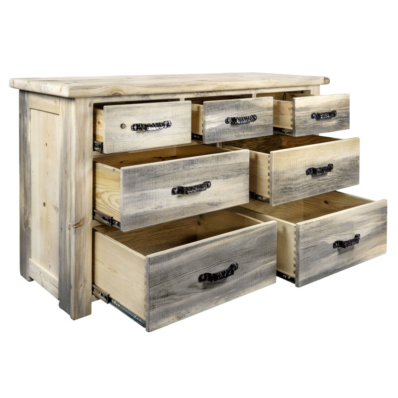 Commode 7 tiroirs en bois massif Jaynee, Naturel