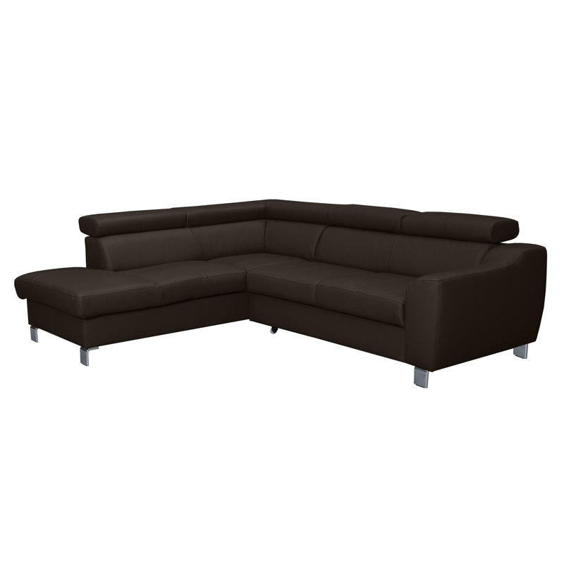 Aribel Faux Leather Corner Sofa with Sleeping Function and Storage Box with Adjustable Headrests , Left Hand Facing, Brown