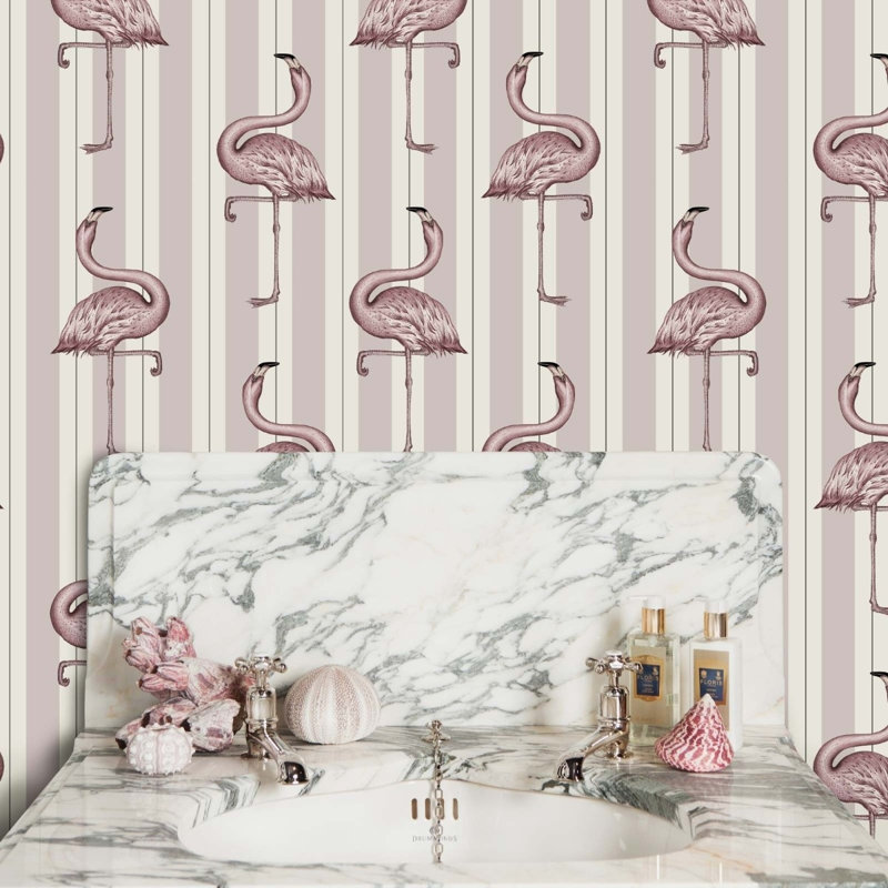 Flamboyance 9.84' L x 70.8" W Wallpaper Roll, Off White/Pink