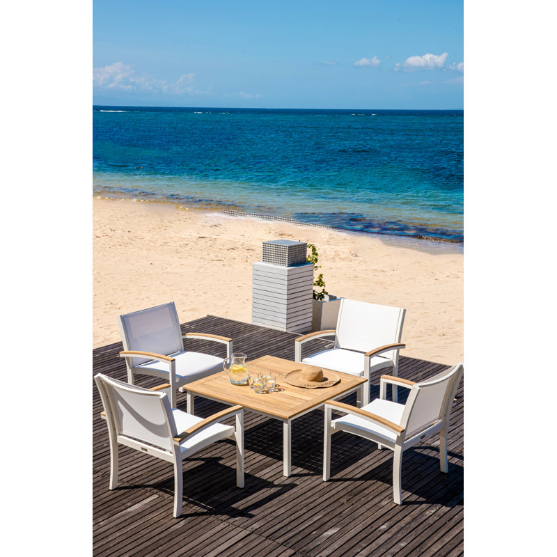 SoHo 42" Square Teak Aluminum Outdoor Coffee Table, Silver