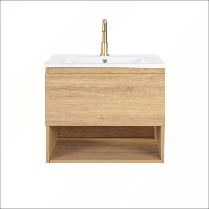 24 Inch Wall Mounted Bathroom Vanity with Large Drawers, Durable and Easy to Assemble, Ideal for Modern Bathrooms(Only Vanity, Without Basin)