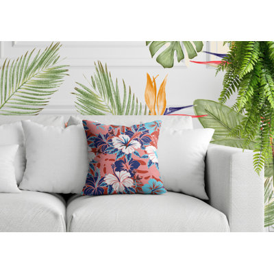 Oreiller carré réversible intérieur / extérieur à motif floral Malia