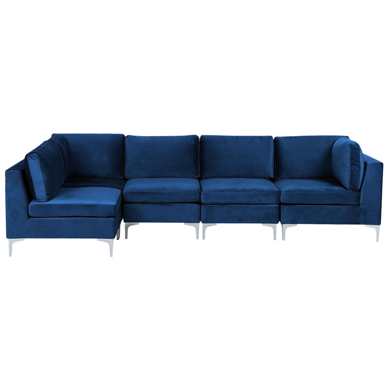 Millings 5 Seater Velvet Corner Sofa , Right Hand Facing, Blue