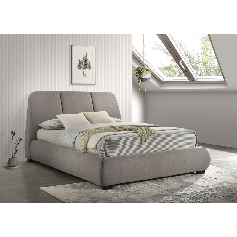 Grand lit plateforme tapissier Mokena de 46 po taupe, Taupe, Grand lit