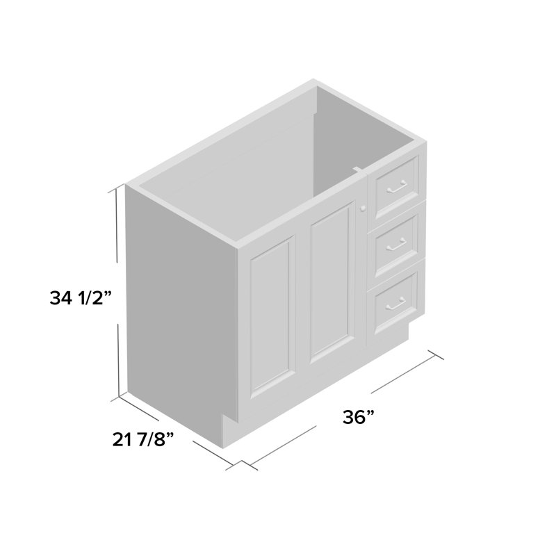 Base de meuble-lavabo en damas seulement avec pieds de meuble et 2 portes, Chêne blanc kaki