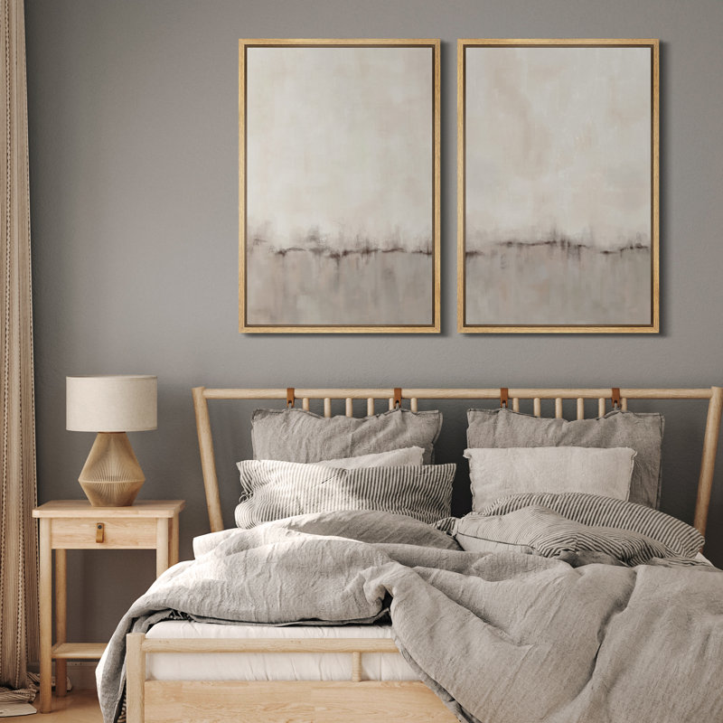 Duotone Tan Abstract Landscape Minimalist Neutral Framed Canvas 2 Pieces Print Modern Artworks, Natural