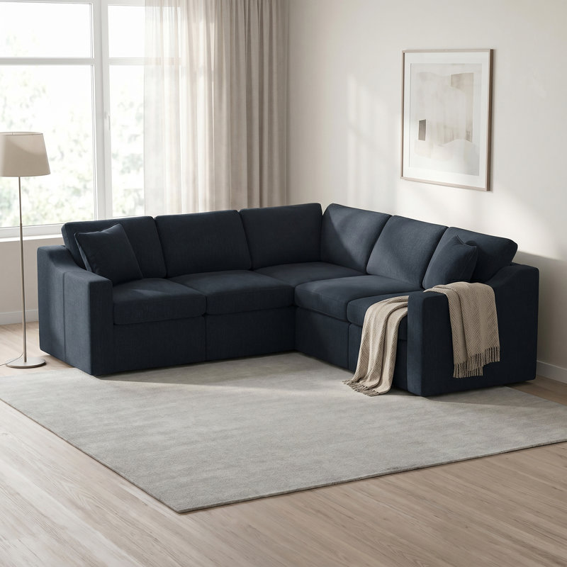 Canapé modulaire en coin rembourré Lockheart 5PC, Polyester bleu
