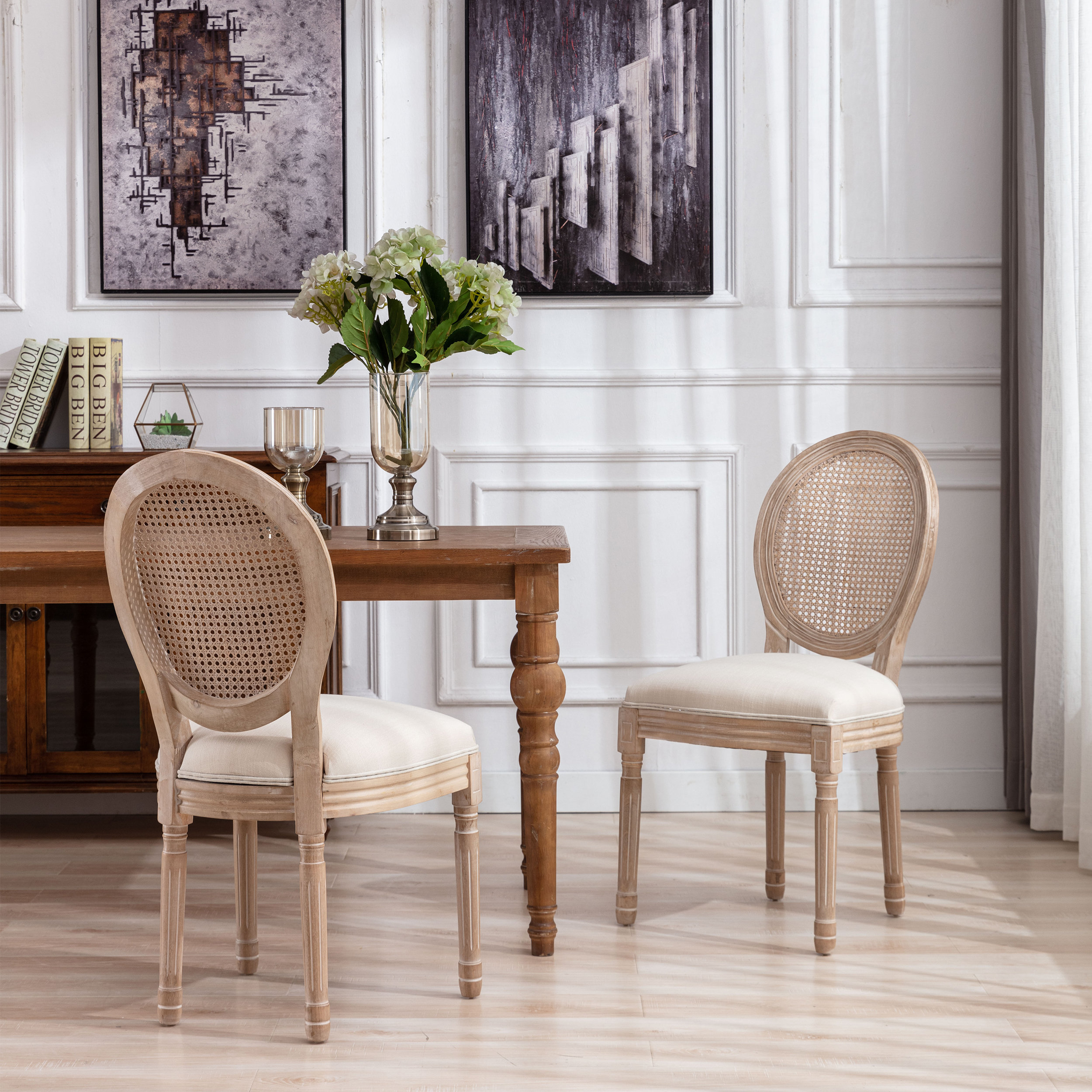 Mans Linen King Louis Back Side Chair Dining Chair (Set of 2) Ophelia & Co.