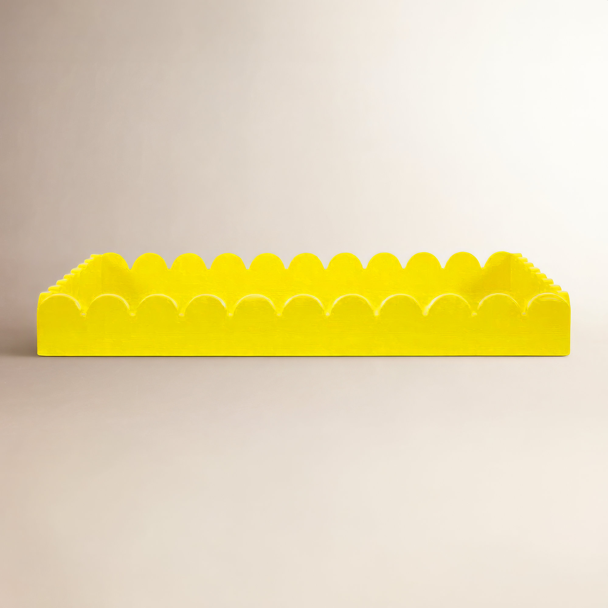 Hindley Hand-Crafted Rectangular Scalloped Wood Tray, Yellow