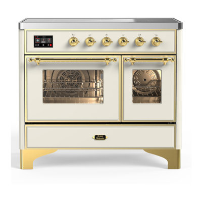 Cuisinière à induction 40 pouces avec 6 éléments à induction en blanc antique Majestic III Series (garniture laiton)