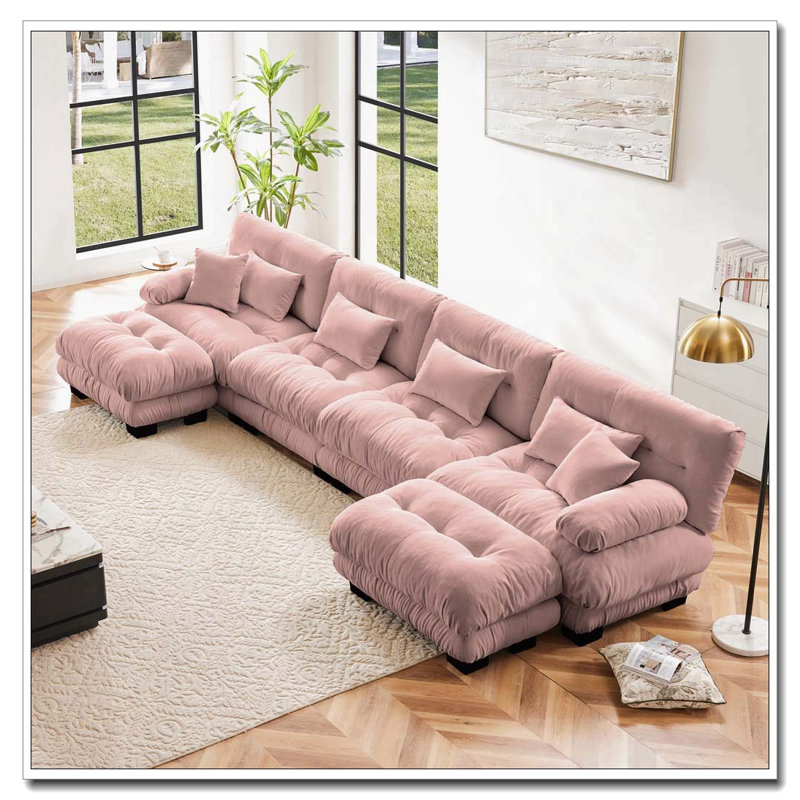 Canapé Cloud, canapé en chenille, Rose + 4 sièges + 2 chaises