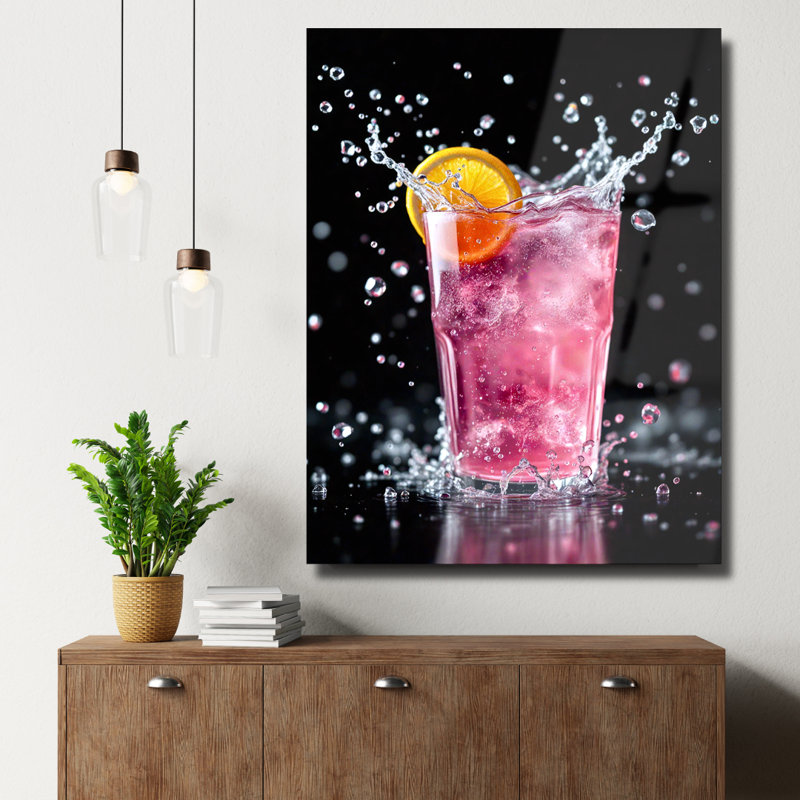 Art mural rose en verre trempé, 20" H x 16" W