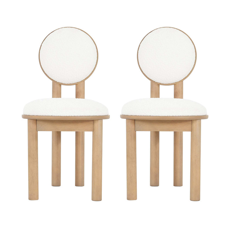 Polyester Beige Kairan Dining Chair With Wooden Frame (Set Of 2), Beige Boucle, Natural