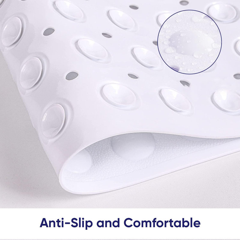 Aspire Homeware Non-Slip Polypropylene Shower Mat with Extra-Thick Suction Cups, Runner (100cm L x 40cm W), White