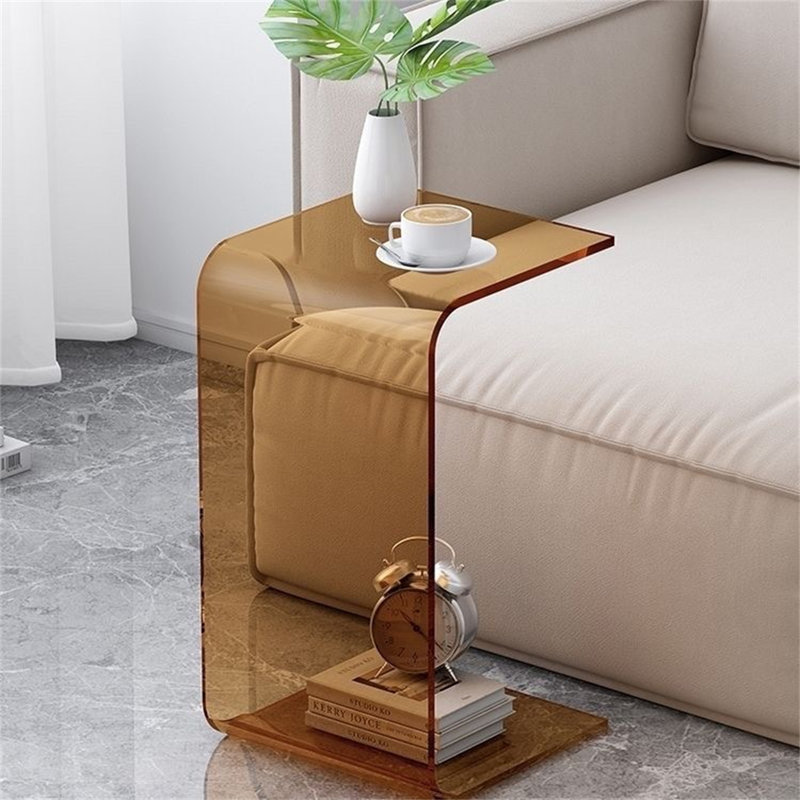 C-type Simple And Luxurious End Table，Transparent, Brown