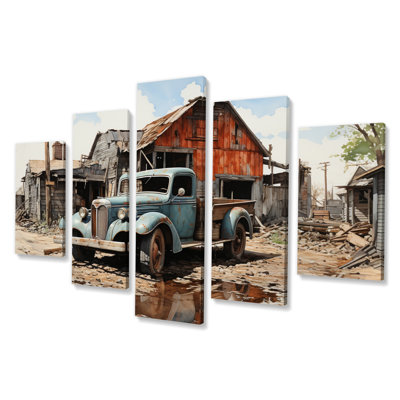 'The Great Depression Achromatic II - Transportation Canvas Art Print - 5 Panels