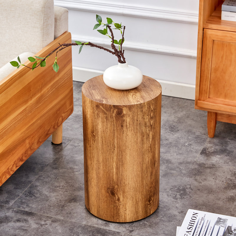 Glennis Modern Round Coffee Table - Medium Tone Wood Top with Drum Base, Standard Size Center Table for Living Room, Versatile Storage & Mid-Century Style