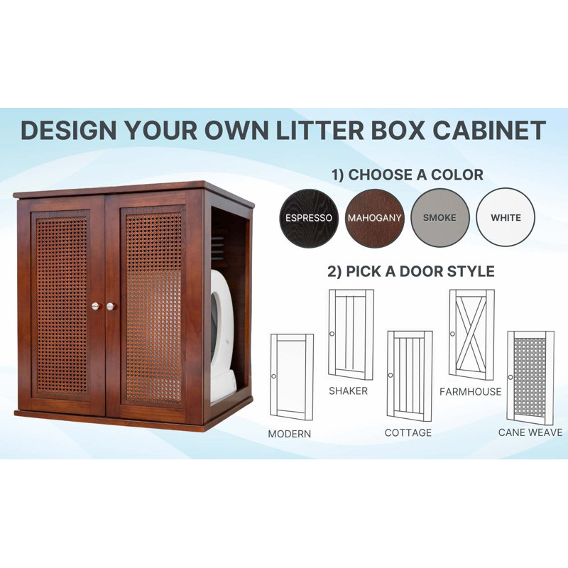 Refined Self Cleaning Litter Box Cabinet, Mahogany, Cane Style
