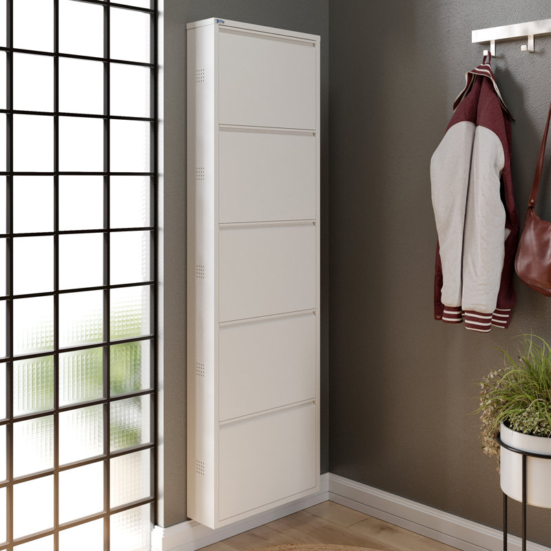 Armoire à chaussures antibactérienne à 4 niveaux avec trous latéraux, 66.5" H x 19.6" W X 5.9" D, Blanc