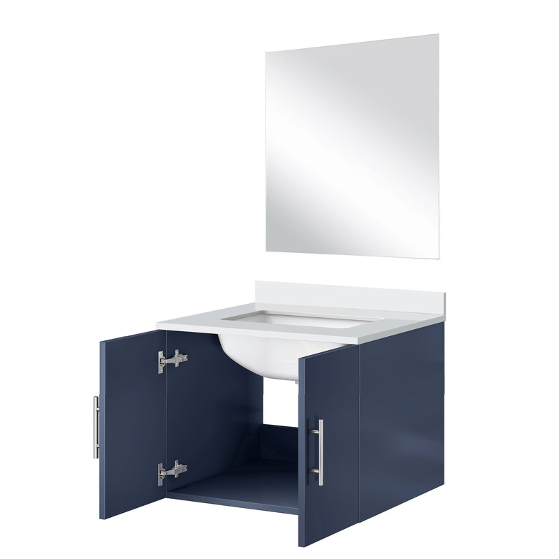 Meuble-lavabo bleu marine - 24 po X 22 po, comptoir en quartz, miroir, comptoir de salle de bain à compartiment spacieux, tiroir à fermeture en douceur inclus
