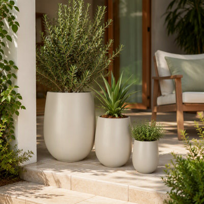 Ensemble de jardinières rondes MGO avec trous de drainage, pots de fleurs légers pour utilisation intérieure et extérieure, décoration de terrasse, de piscine et de pelouse