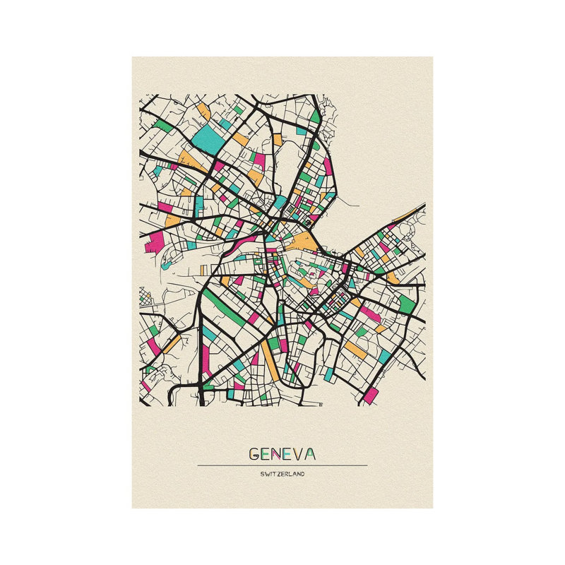 Geneva, Switzerland Map by Ayse Deniz Akerman - Wrapped Canvas Print