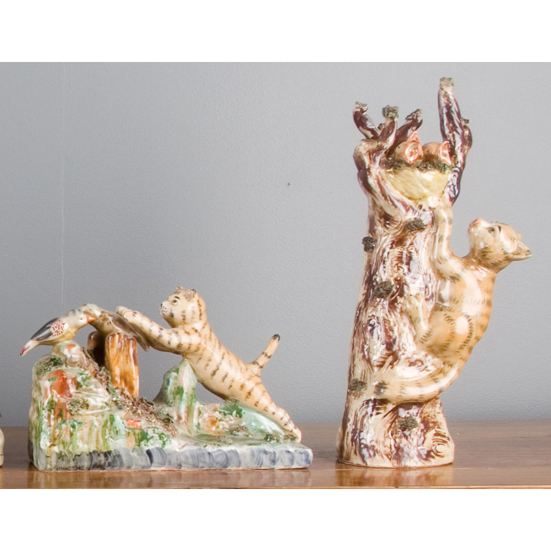Porcelain Cat with Birds Figurine