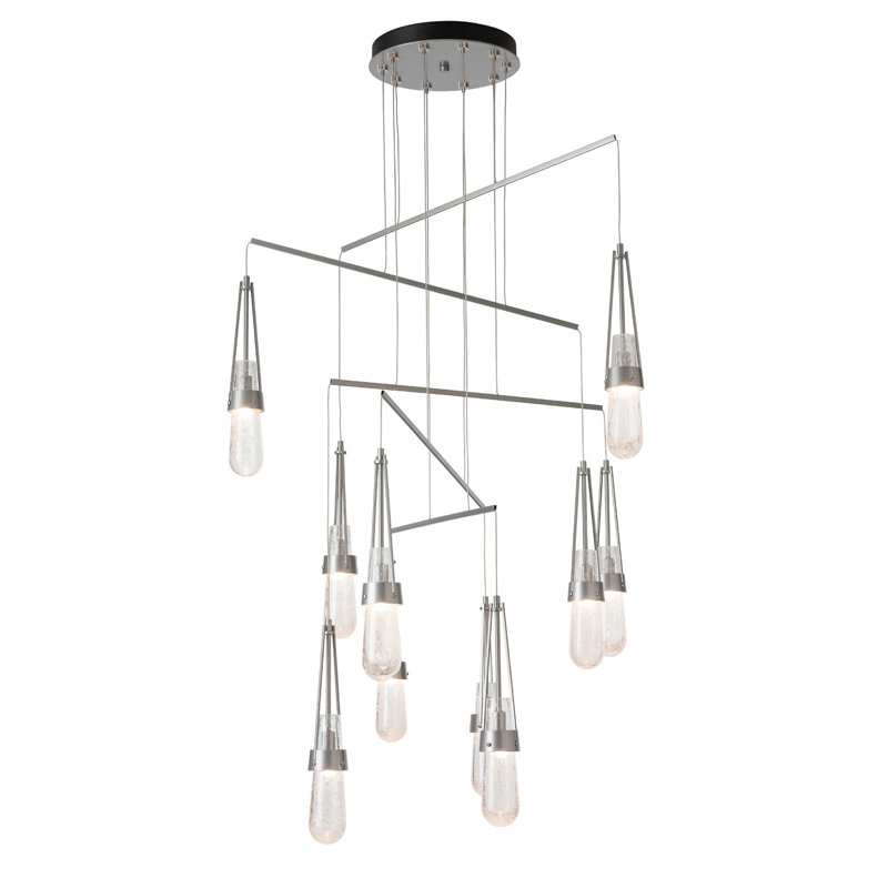 Link 10-Light Mobile Pendant - Soft Gold - Blown Clear Glass with White Threading - Long Overall Height, Sterling, 71"
