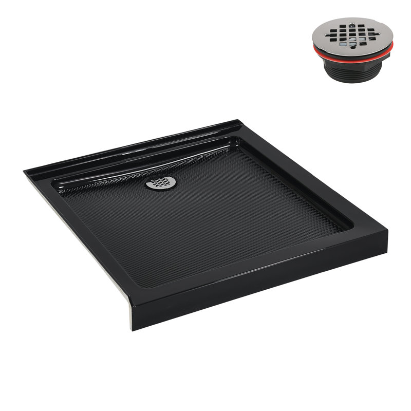 Glossy Black 36'' x 36'' Corner Acrylic Shower Base with Right Drain