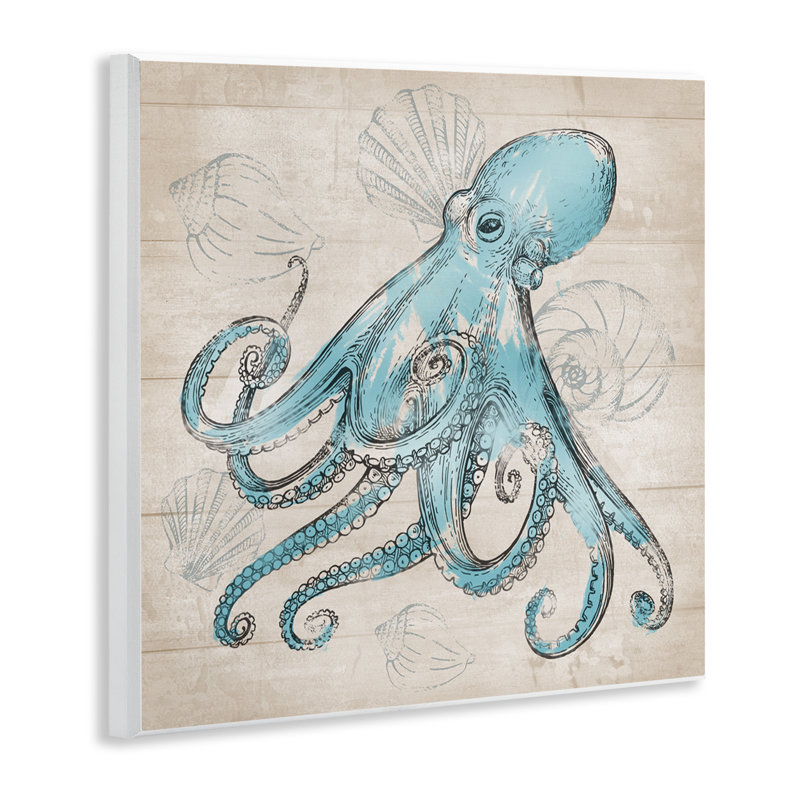 Vintage Drawn Octopus Wall Plaque Art by Conrad Knutsen