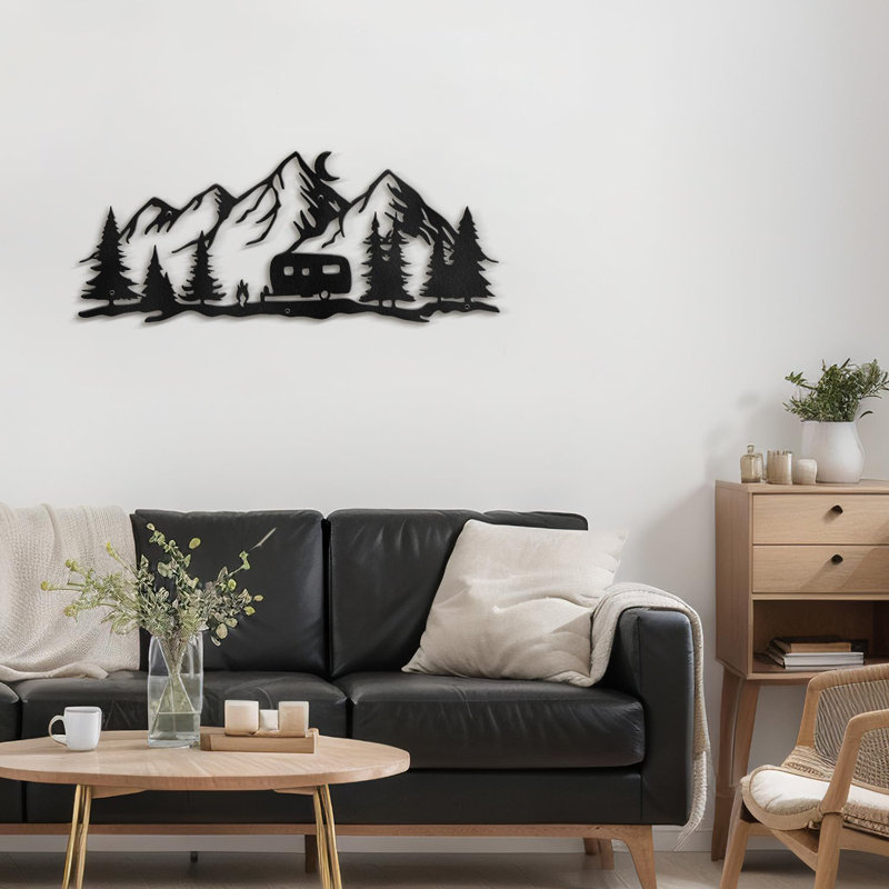 Décoration murale en métal Wild Cabin, H 12,6 po x l 30 po x P 0,05 po, Noir