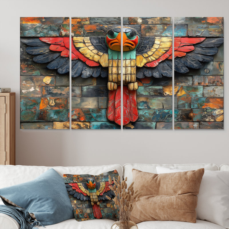 Red Thunderbird Native Totem IV - Ensemble de décoration murale art amérindien Totem, H 28 po x l 48 po