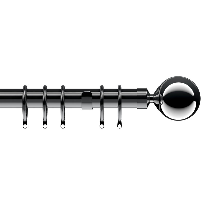 Single Curtain Pole, 6.5cm H x 125cm W x 10cm D, Polished Graphite