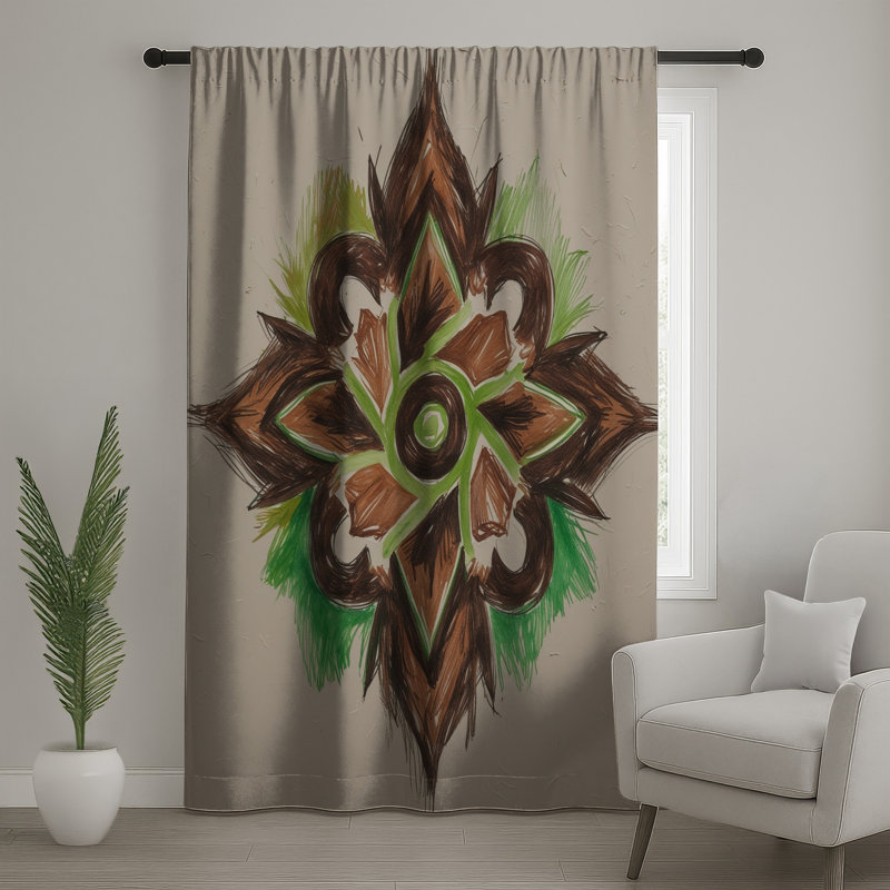 Brown Green Mandala Art Window Curtains, Mandala Sheer & Blockout Curtains - 1 Panel, 50 po x 92 po - 1 panneau, Sheer