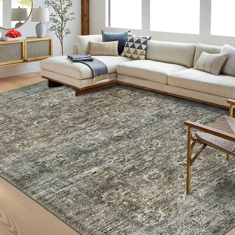 9x12 Rug Washable Rug Non Slip Rug Vintage Low Pile Area Rug Printed Distressed Throw Rug for Bedroom Living Room Office,