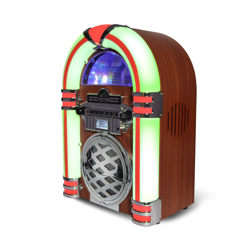 Bluetooth Jukebox Speaker with FM Radio & Multicolor LED Lighting, Mahogany