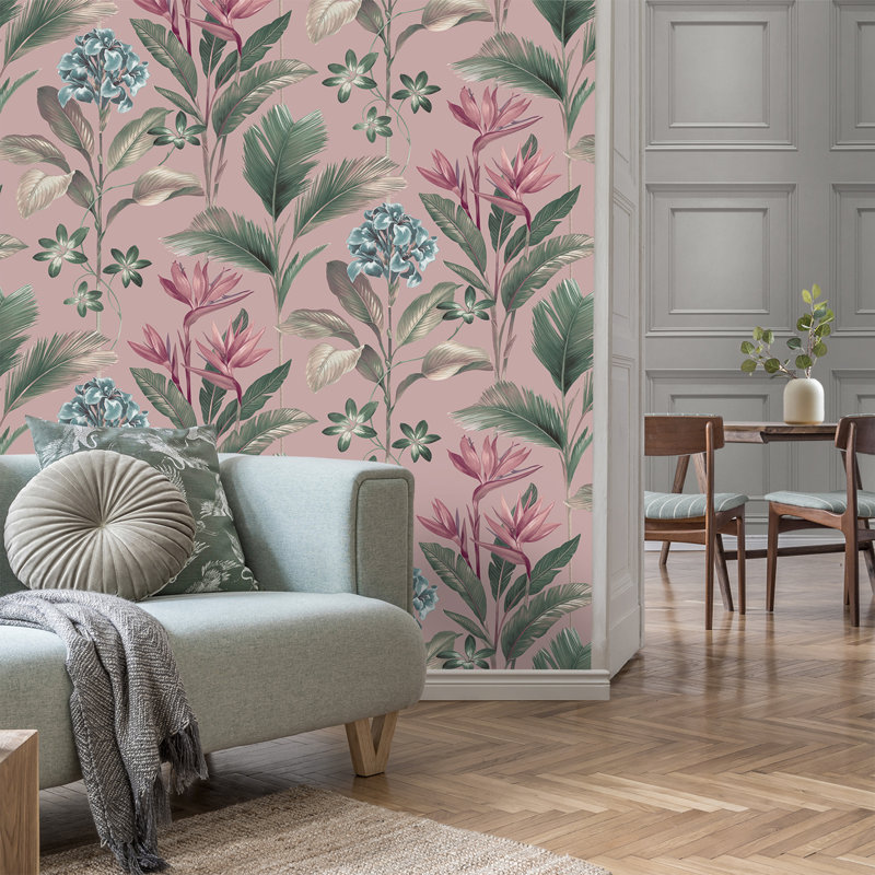Papier peint floral Oliana, Rose
