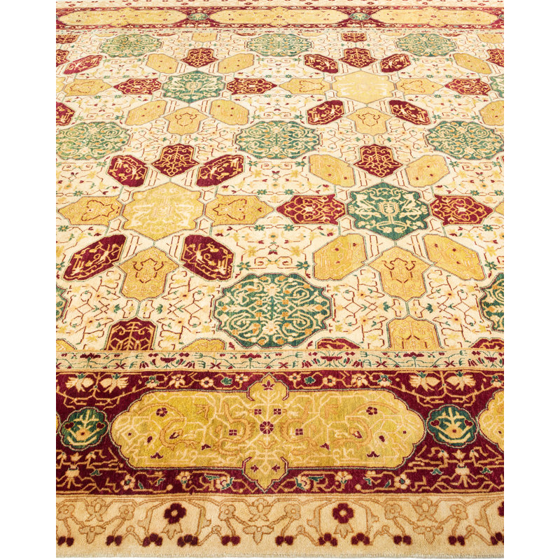 Tapis unique noué à la main ivoire 8 pi 2 po x 10 pi 4 po Keenan