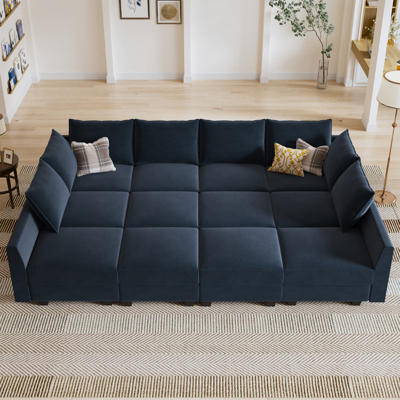 Kandle Upholstered Velvet Modular Sectional, Blue Velvet