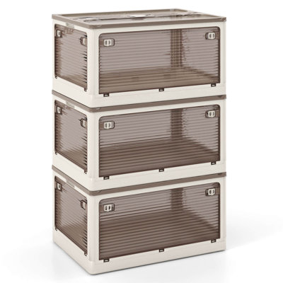3 Pack Stackable Storage Bins With Lids 54 Gallon Collapsible Plastic Container Box