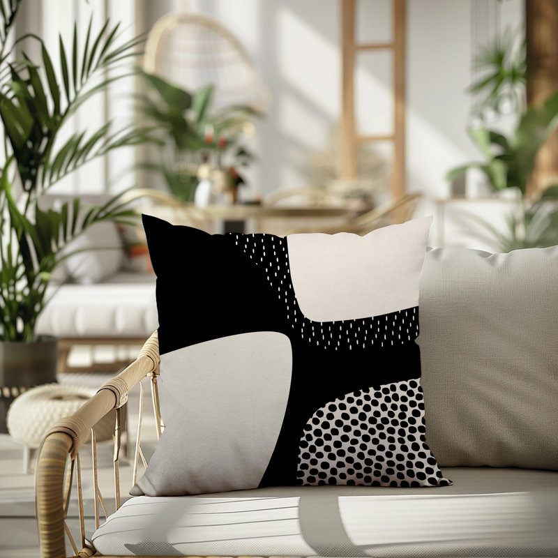 Coussin carré intérieur / extérieur pia, H 19 po x l 19 po, Blanc cassé / noir