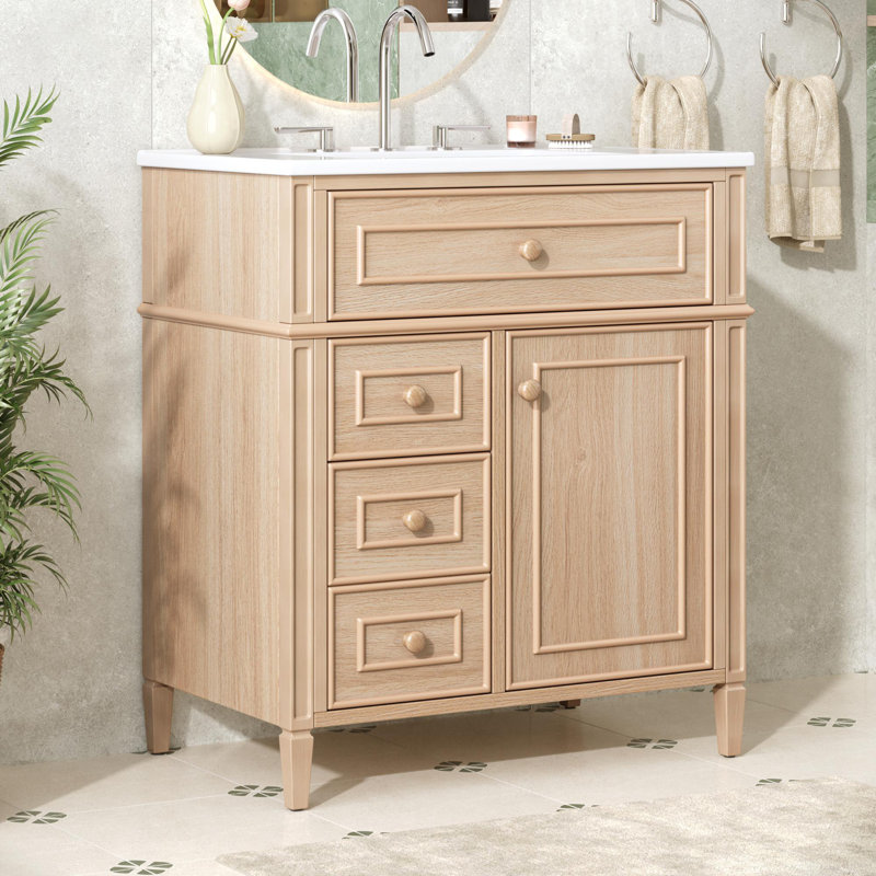 Meuble-lavabo de salle de bain avec lavabo, Bois clair